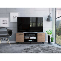 TUHOME Kaia Tv Stand, Four Shelves, Three Shelves, Five Legs, Black/Pine, For Living Room