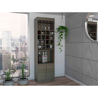TUHOME Kava Bar Cabinet, One Extendable Shelf, Cup Rack, Sixteen Wine Cubbies, One Shelf, Two-Door Cabinet, Grey Oak, For Living Room