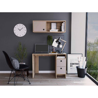 TUHOME Khali Office Set, Two Shelves, Countertop Table, Two Drawers, Wall Cabinet, One Door Cabinets- Light Oak+Taupe , For Office