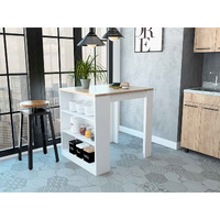 TUHOME Kitchen Counter Dining Table Tanna, Countertop Table, Two Legs, Three Lateral Shelves, Countertop Table, White, For Kitchen Room