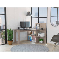 TUHOME Masai Computer Desk, Countertop Desk, Five Open Shelves, Light Grey, For Office