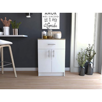 TUHOME Mayorca Multistorage Pantry Cabin, One Drawer, Two Internal Shelves, Countertop, Metal Handle, White/Light Oak, For Kitchen Room