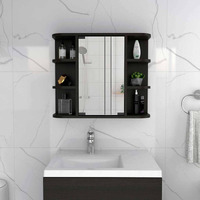 TUHOME Milan Medicine Cabinet, Six External Shelves Mirror, Three Internal Shelves, Black, For Bathroom