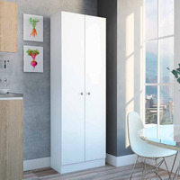 TUHOME Multi Storage Pantry Cabinet, Five Shelves, Two Door Cabinet, White, For Kitchen Room