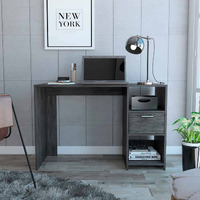 TUHOME Omma Computer Desk, One Drawer, Countertop Table, Two Shelves, Grey Oak, For Office
