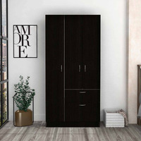 TUHOME Primavera Armoire, Two Door Cabinets, One Drawer, Metal Rod, Five Shelves- Black/White, For Bedroom