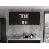 TUHOME Superior 150 Wall Cabinet With Glass, Four Internal Shelves, Glass Cabinet, Two Double Door Cabinet, Racks, Black, For Kitchen Room