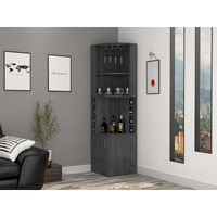 TUHOME Syrah Corner Bar Cabinet, Two External Shelves, Cup Rack -Smoky Oak, For Living Room