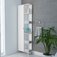TUHOME Venus Corner Linen Cabinet, Five External Shelves, Four Legs, One Door, Four Internal Shelves, White(Urano Corner Cabinet), For Bathroom