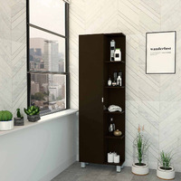 TUHOME Urano Mirror Linen Cabinet, Four Internal Shelves, Four Legs, Mirror Door Cabinet, Five External Shelves-Black, For Bathroom