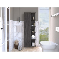 TUHOME Urano Mirror Linen Cabinet, Four Internal Shelves, Four Legs, Mirror Door Cabinet, Five External Shelves-Smoky Oak, For Bathroom