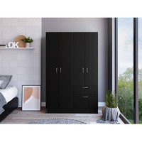 TUHOME Vaupes Armoire, Two Door-Cabinet, One Flexible Shelf, One Drawer,  Five Internal Shelves, Rod- Black/White , For Bedroom