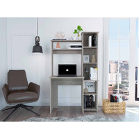 TUHOME Versalles Desk, Two Superior Shelve, Countertop Desk, Five Shelves, Light Grey, For Office