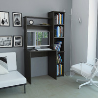 TUHOME Versalles Desk, Two Superior Shelve, Countertop Desk, Five Shelves,Black, For Office