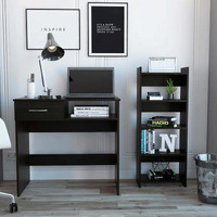 TUHOME Vizcaya Home Office Set, One Countertop Desk, Two Parts Set, One Drawer, Shelf For Keyboard, Stand With Five Shelves, Black, For Office