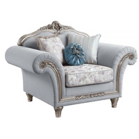 LV01114 Chair w/3 Pillows, Light Gray Linen & Platinum Finish - Pelumi ( 1Pc/1Ctn )