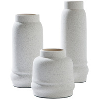 Vase with Elongated Textured Ceramic, Set of 3, White