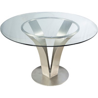48 Inch Dining Table with Round Glass Top and Metal Base, Chrome