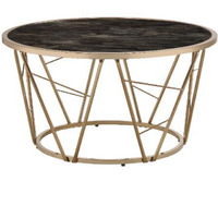 Coffee Table with Glass Top and Geometric Frame, Black and Gold