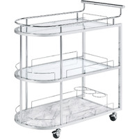 Serving Cart with Oval Shape and Metal Bar Handle, Silver