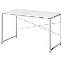 Writing Desk with X Shaped Cross Bar and Chrome Finish, White