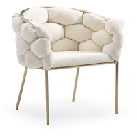 Cid 26 Inch Modern Curved Dining Chair, Bubble Tufted Back, Cream