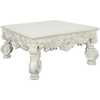 Ataa 50 Inch Square Coffee Table, Ornate Floral Carvings, Claw Feet, White