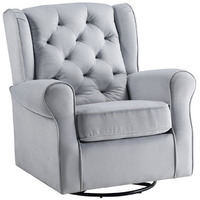 35 Inch Accent Swivel Chair, Glider, Tufted Back, Gray