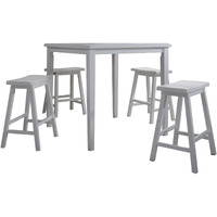 Gael 36 Inch Counter Height Square Dining Table Set, 4 Stools, Wood, White