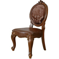 Kai 25 Inch Set of 2 Dining Chair, Scrolled Legs Tufted Faux Leather, Brown