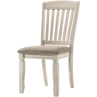 18 Inch Dining Chair, Fabric Padded Seat, Slatted, Set of 2, Antique White