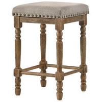 24 Inch Classic Wood Counter Height Stool, Upholstered, Set of 2, Gray