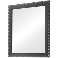 Cale 40 Inch Modern Portrait Mirror, Velvet Upholstery, Nailhead Trim, Gray