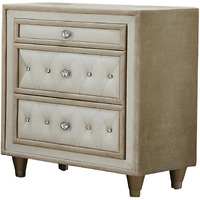 Matt 30 Inch Modern Nightstand, 3 Drawers, Velvet Tufted, Ivory Light Brown