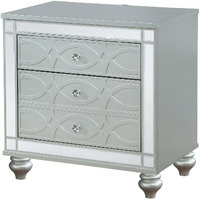 Gina 29 Inch Modern Glam Nightstand, Round Crystal Knobs, USB Ports, Silver