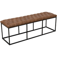 Leatherette Upholstered Bench with Button Tufted Cushioned Seat and Metal Base, Brown