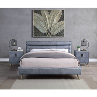BD00563Q Queen Bed - Gray Top Grain Leather, Doris (1Set/3Ctn)