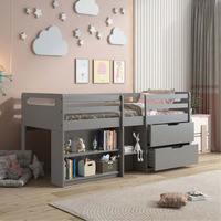 BD01375 Twin Loft Bed w/Storage - Gray Finish, Fabiana (1Set/3Ctn)