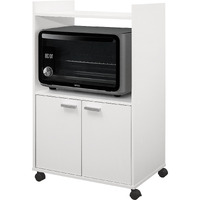 Centennial Wheeled Kitchen Island Microwave Storage Cabinet, White Wood