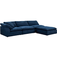 Sunset Trading Contemporary Puff Collection 4PC Slipcovered Modular Sectional Sofa with Ottoman, Performance Fabric Washable Water-Resistant Stain-Proof, 132" Deep-Seating Down-Filled L-Shaped Chaise Lounge Couch, Navy Blue