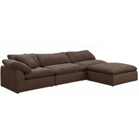 Sunset Trading Contemporary Puff Collection 4PC Slipcovered Modular Sectional Sofa with Ottoman, Performance Fabric Washable Water-Resistant Stain-Proof, 132" Deep-Seating Down-Filled L-Shaped Chaise Lounge Couch, Brown
