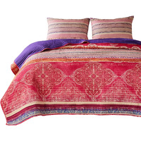 Dora 3 Piece Bohemian King Quilt Set, Medallion, Paisley, Pink, Blue