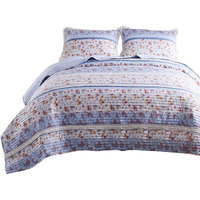 Joa 2 Piece Microfiber Twin Quilt Set, Floral Print, Lace Trim, Multicolor
