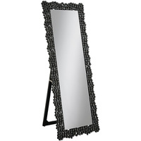 63 Inch Classic Portrait Floor Mirror, Rhinestone Inlay, Cheval, Black