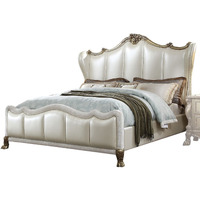 ACME Dresden II California King Bed, Pearl White PU & Gold Patina