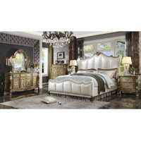 ACME Dresden II Queen Bed, Pearl White PU & Gold Patina