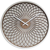 STELLA, Wood Wall Clock with  white wooden 3D Dial Face Pattern over a natural background