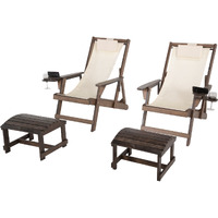 Romantic Collection Canvas Sling Chair with Cup and Wine Holder and Ottoman (Set of 4)