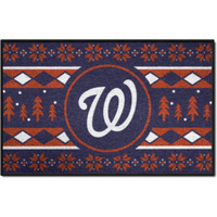 Washington Nationals Holiday Sweater Starter Mat Accent Rug - 19in. x 30in. - "Nationals Script" Alternate Logo & Holiday Sweater Art