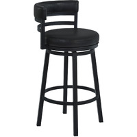 Eva 26 Inch Swivel Counter Stool Chair, Vegan Leather, Curved Back, Black